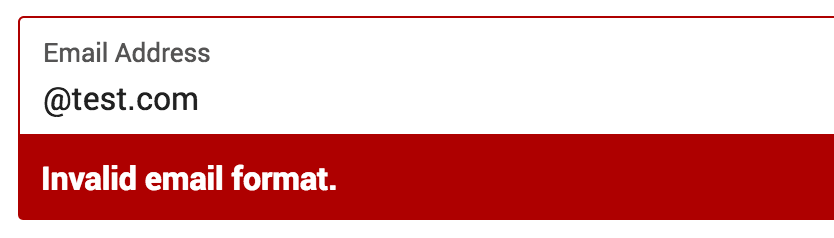 Example of an email form field with an error message for an invalid format